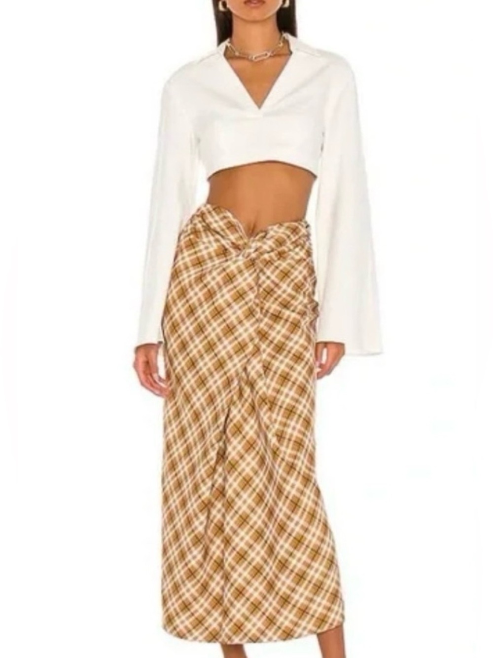 L’Academie The Avril Midi Skirt in Ochre Multi